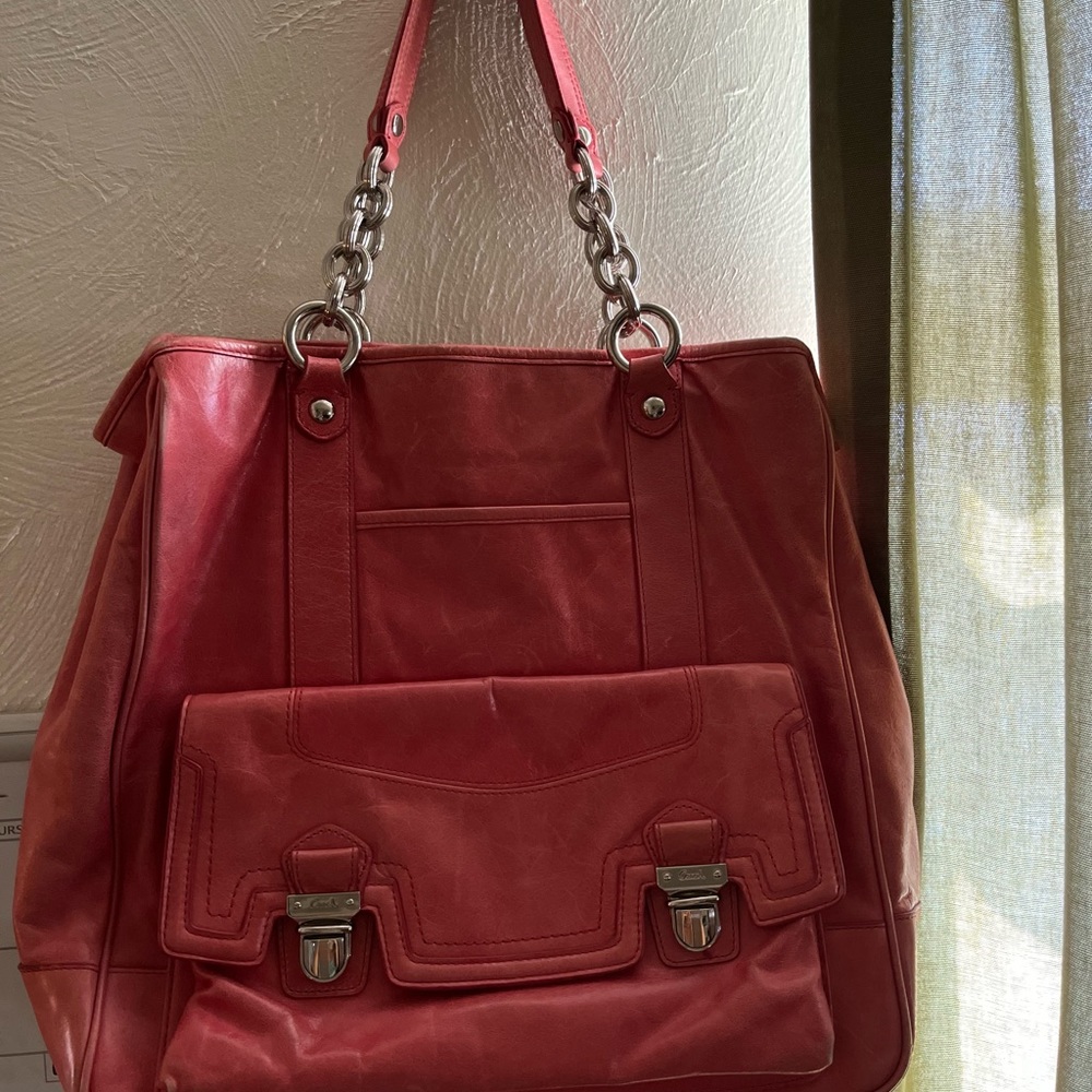 RARE COACH Poppy Raspberry Leather Tote and gently used, normal wear and tear.